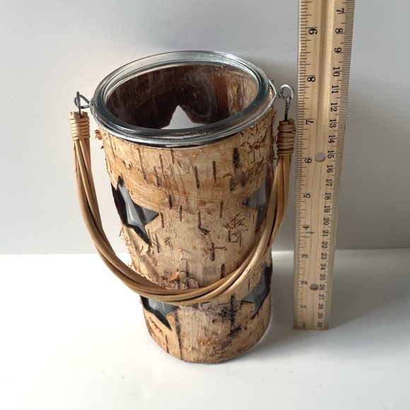 Vintage Real Birch Bark Star Candle Holder Lantern with Handle Rustic Decor - Picture 7 of 9